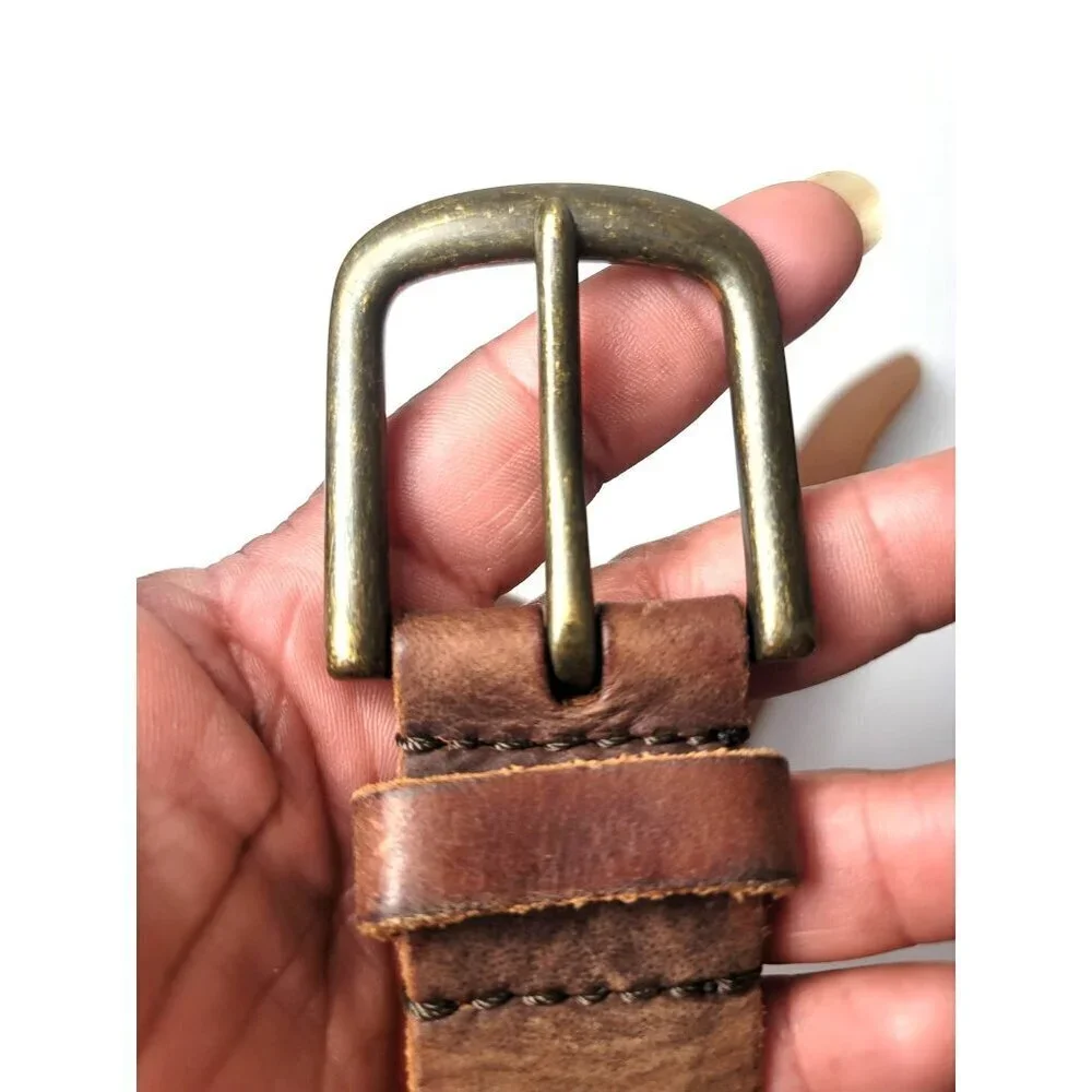 Vintage Hollister Brown Leather Belt With Brass Buckle For‎ Men